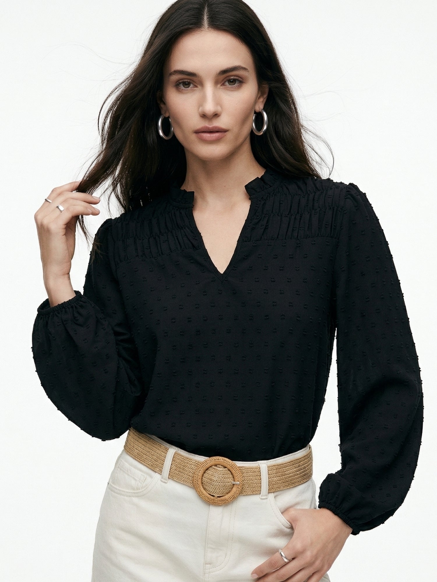 Black Bishop Sleeve Shoulder Gathered Blouson