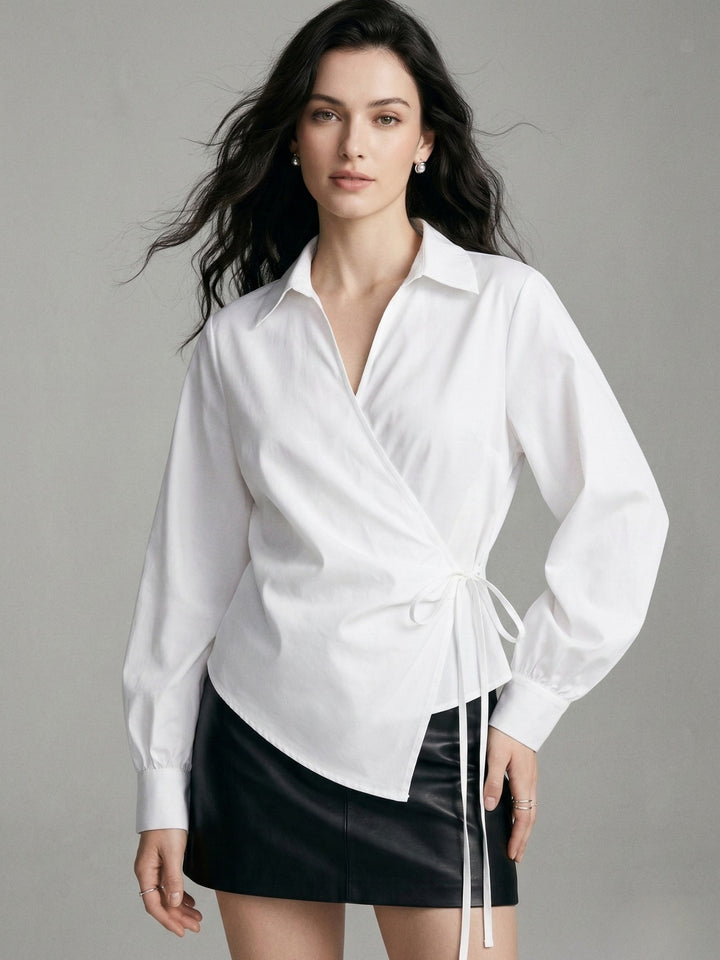 White Wrap Collared Top