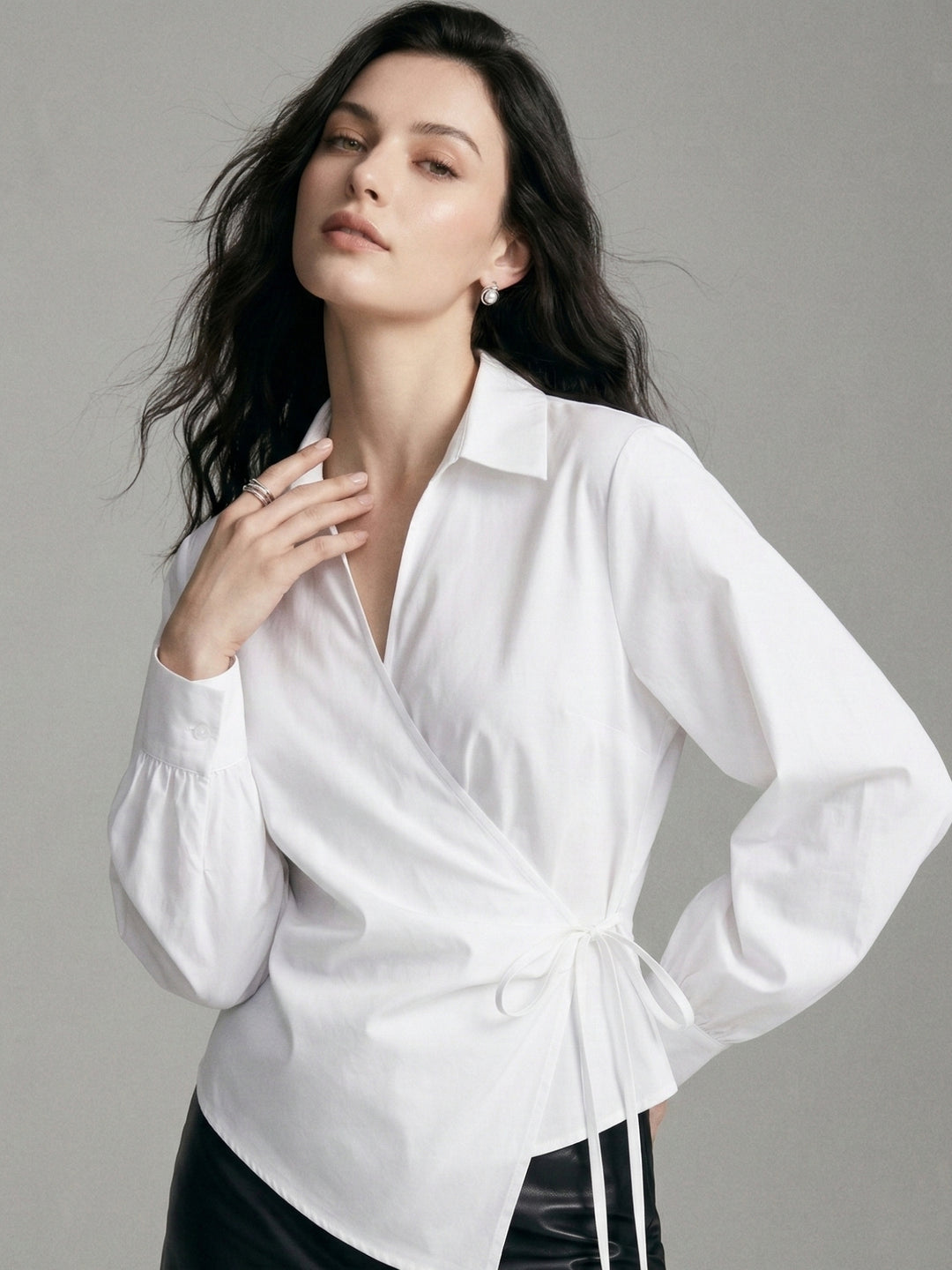 White Wrap Collared Top