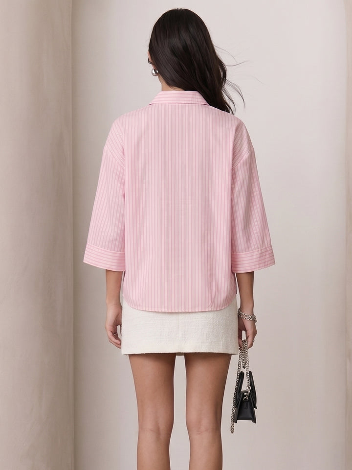 Pink Front Buttoned Striped Shirts