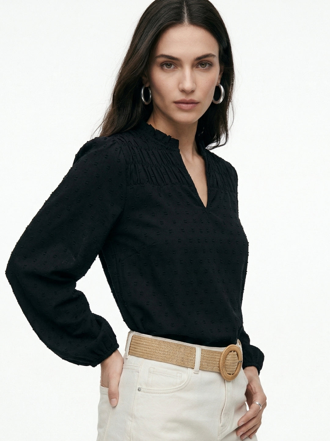 Black Bishop Sleeve Shoulder Gathered Blouson