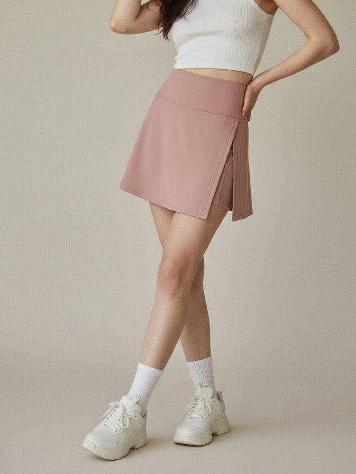 Light Pink Solid Fitted Skorts