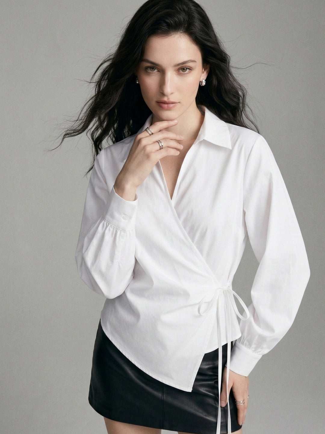 White Wrap Collared Top