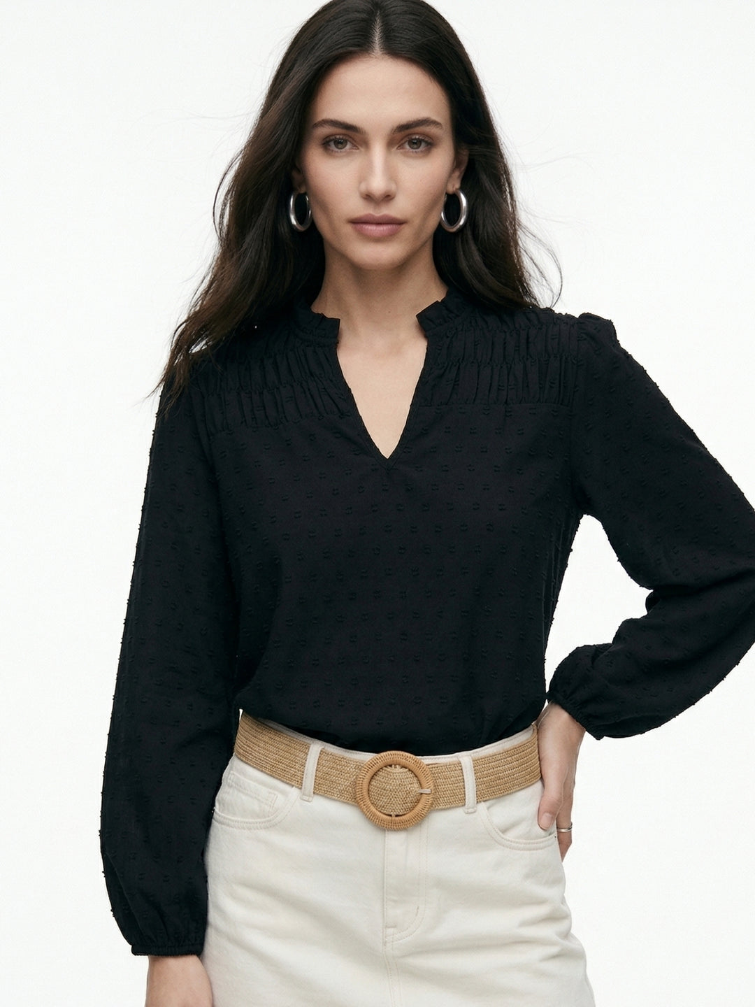 Black Bishop Sleeve Shoulder Gathered Blouson