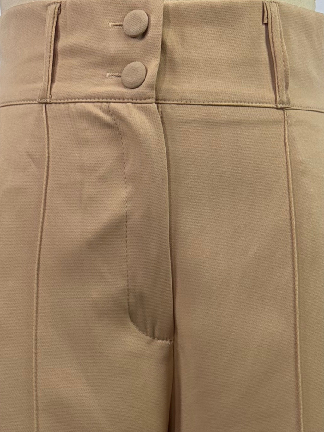 Beige High Waist Structured Trousers