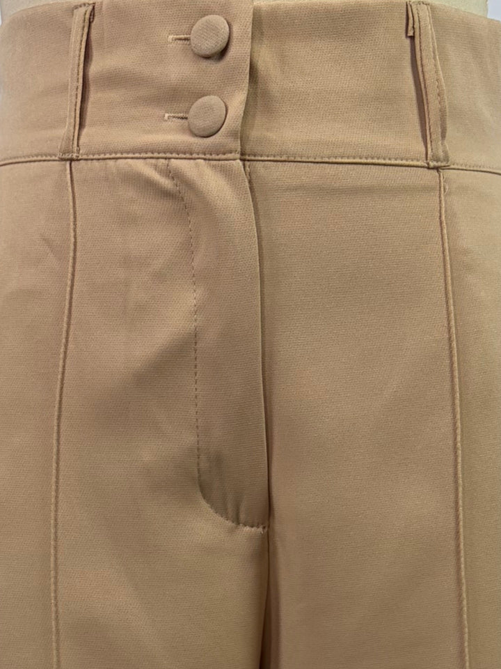 Beige High Waist Structured Trousers