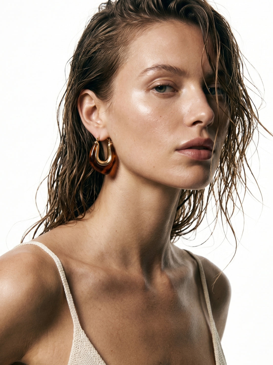Gold Gem Stone Hoop Earrings