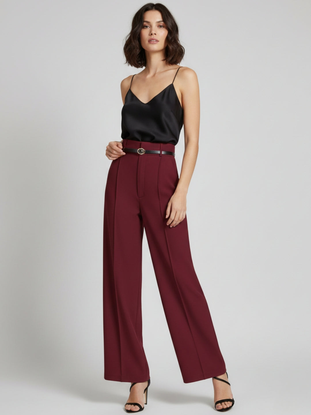 Burgundy High Waist Front Pleated Pant
