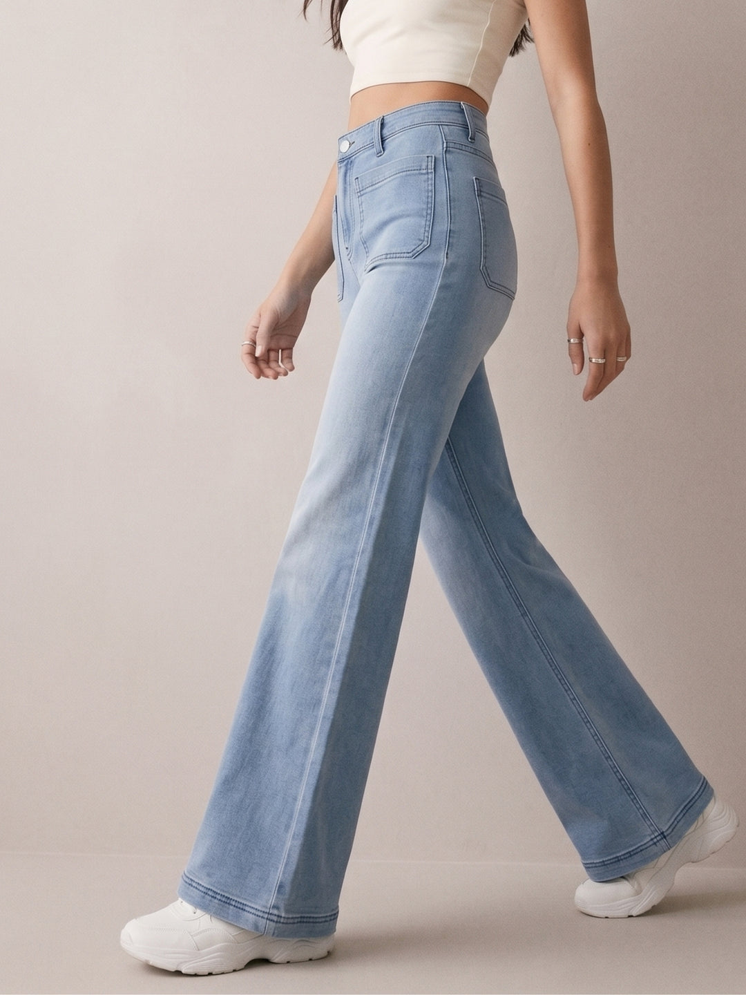 Light Blue Front Pocket Straight Fit Jeans