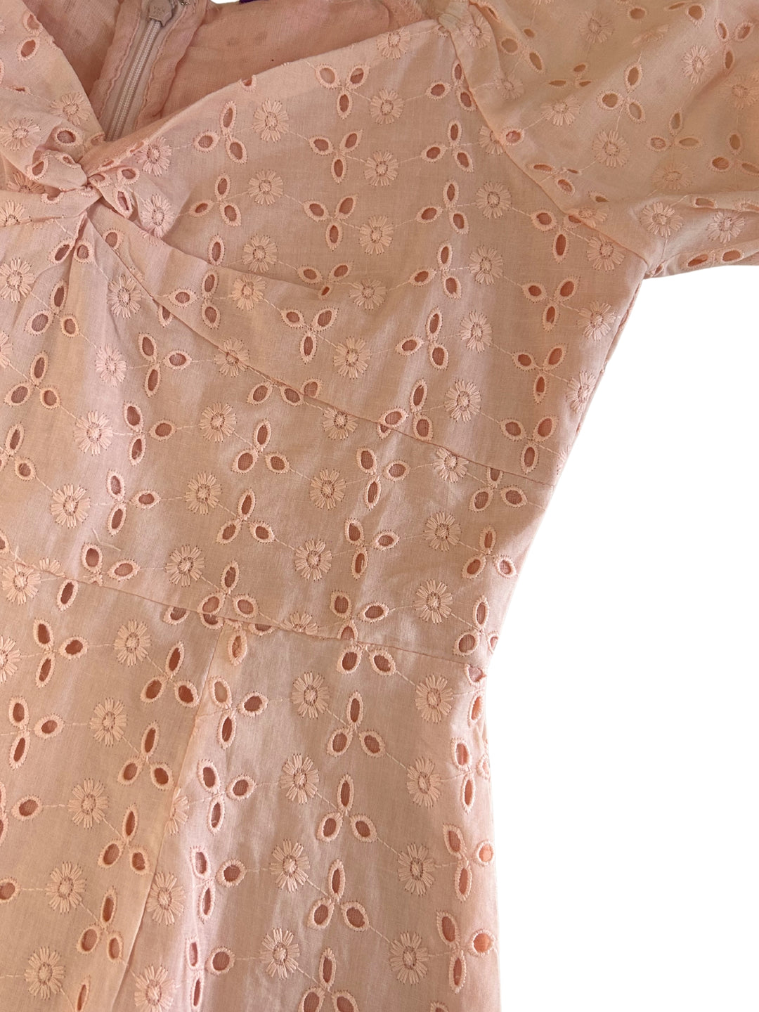 Peach Sweetheart Neck Schiffli Dress