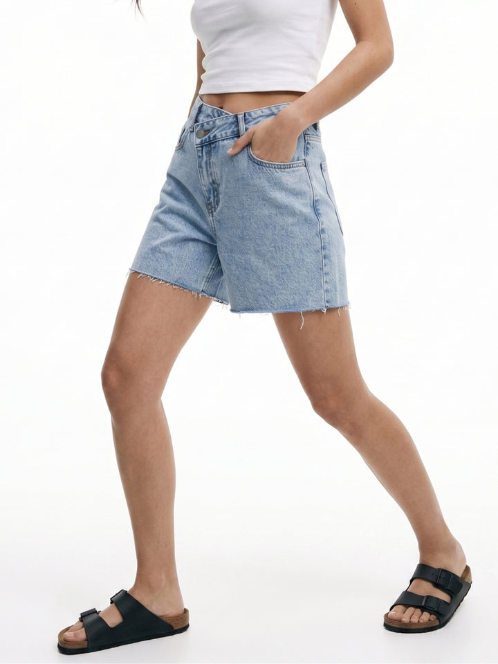 Blue Fitted Washed Out Denim Shorts
