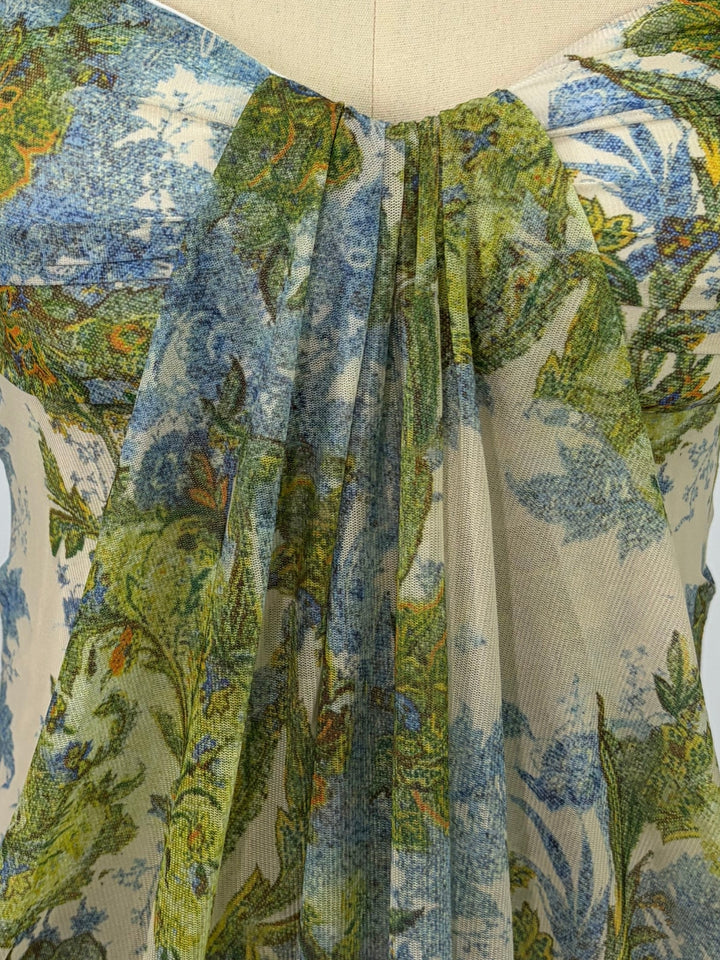 Blue Printed Draped Tube Dress
