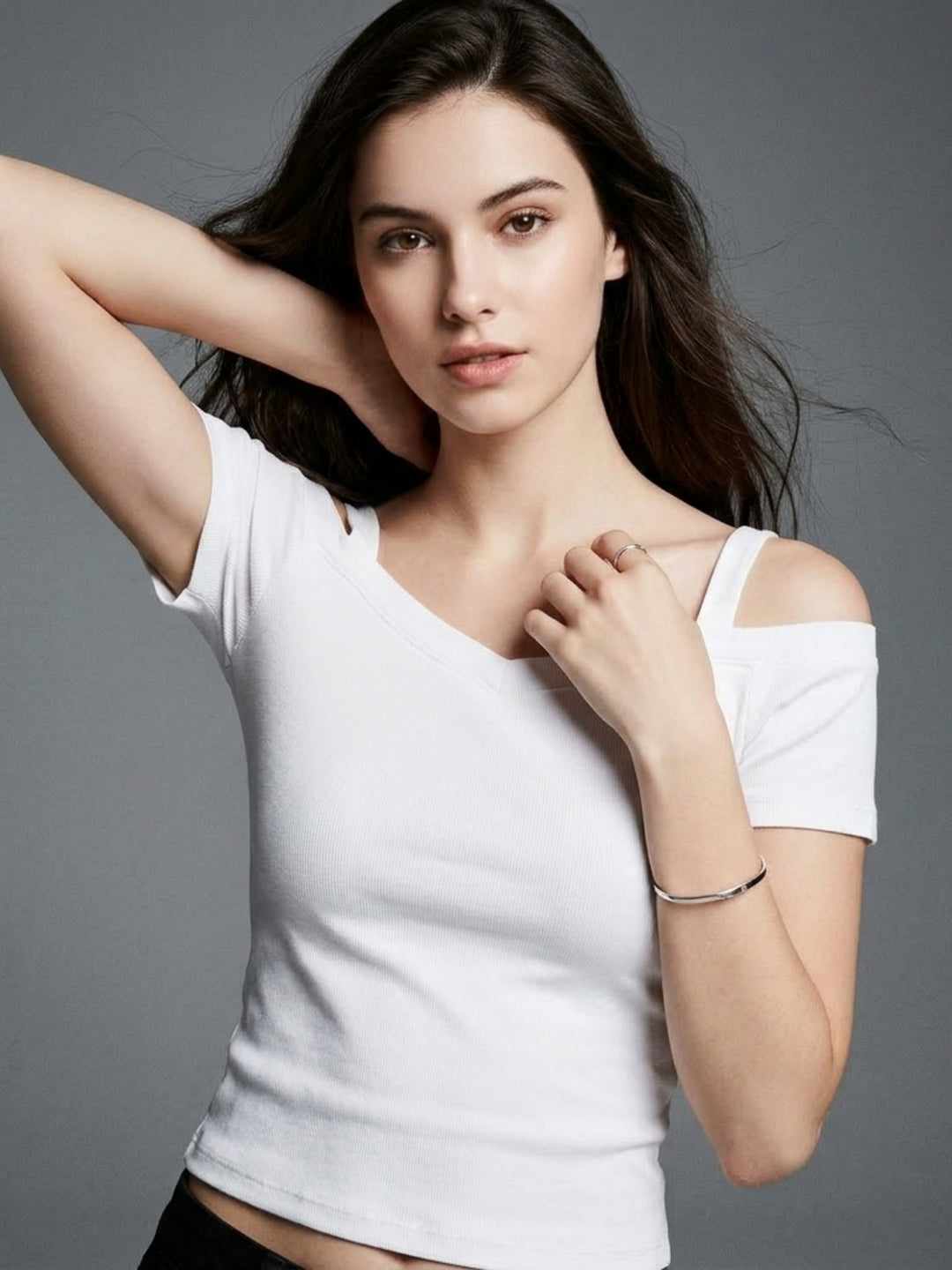 White Cold Shoulder Solid Top