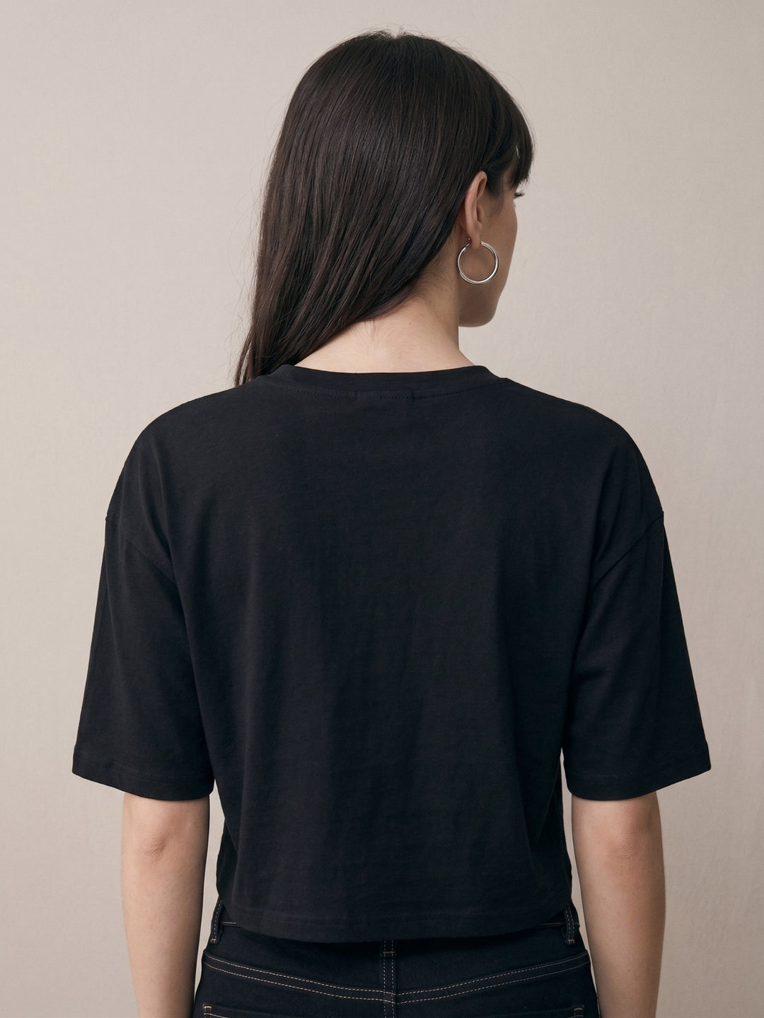 Black Cropped Boxy T-Shirt With Hd Foil Printed Graphic