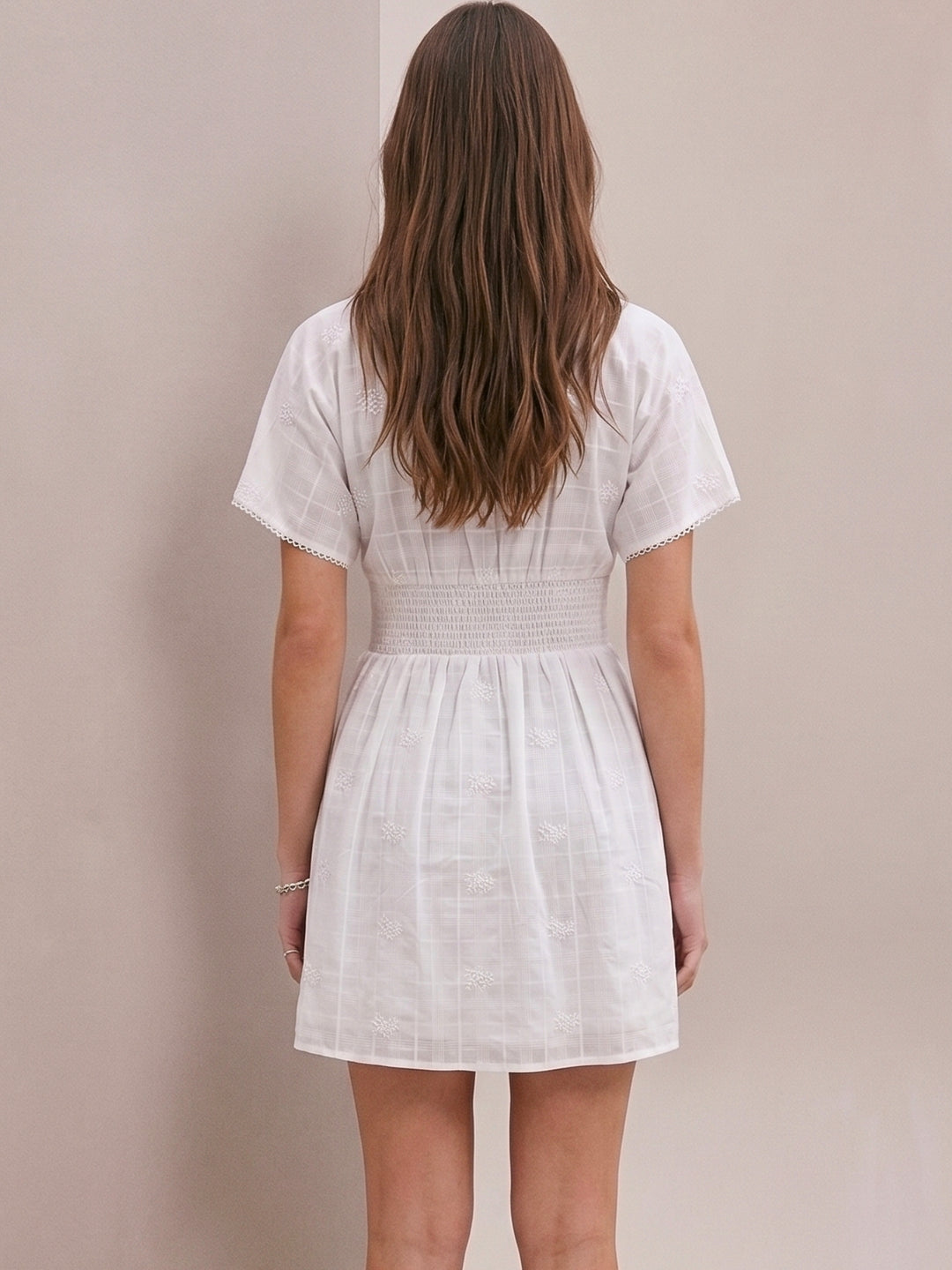 White Fit And Flare Mini All Over Embrodiery Mini Dress