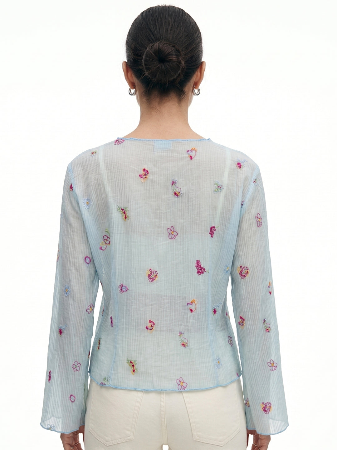 Blue Full Sleeve Front Buttoned Printed Top