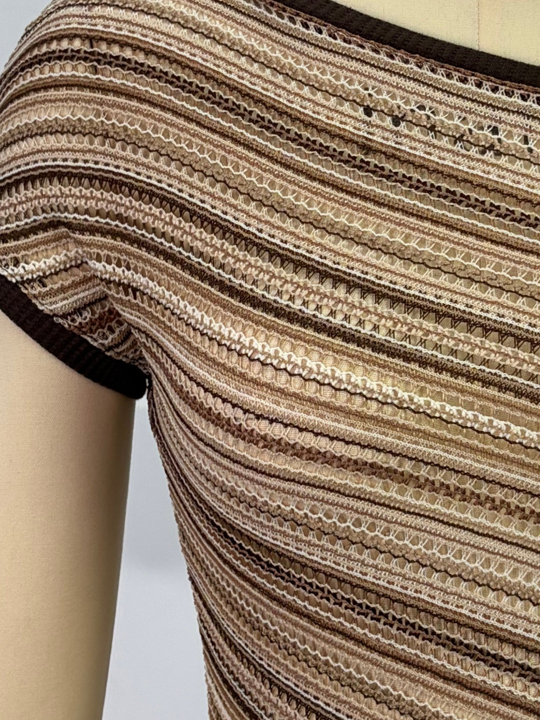 Beige Striped One Shoulder Top
