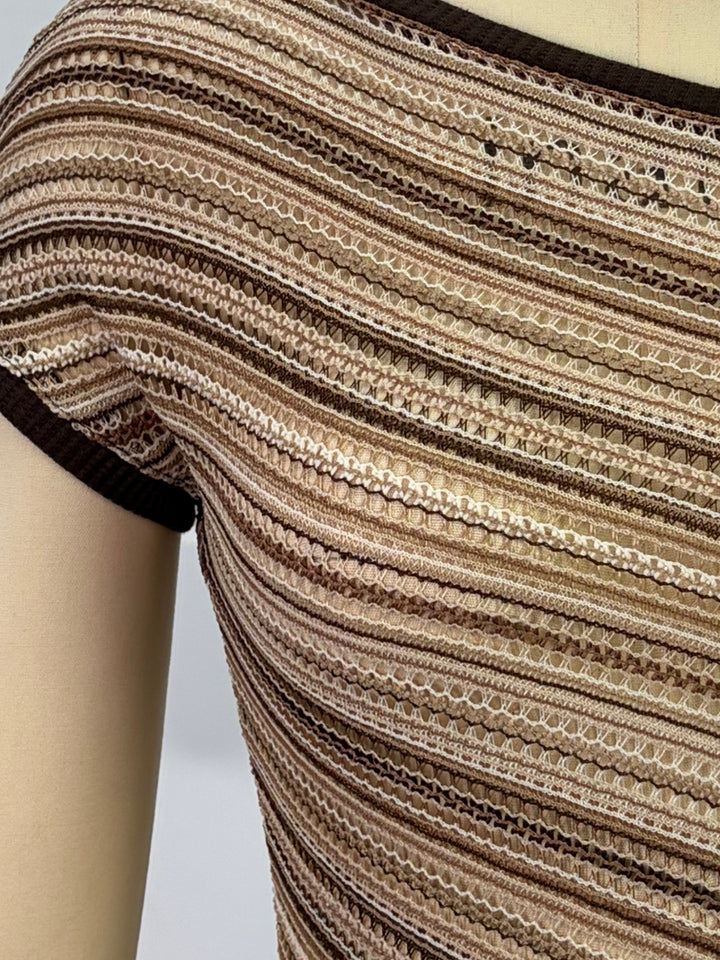 Beige Striped One Shoulder Top