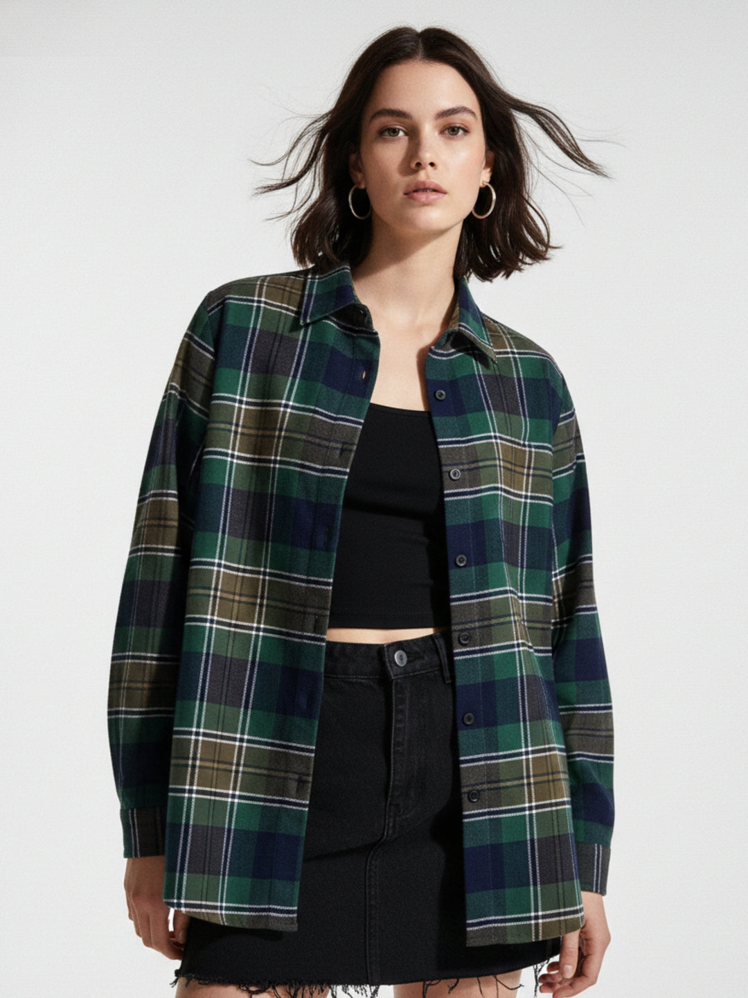Multi Cheeckered Flanel Long Line Shirt