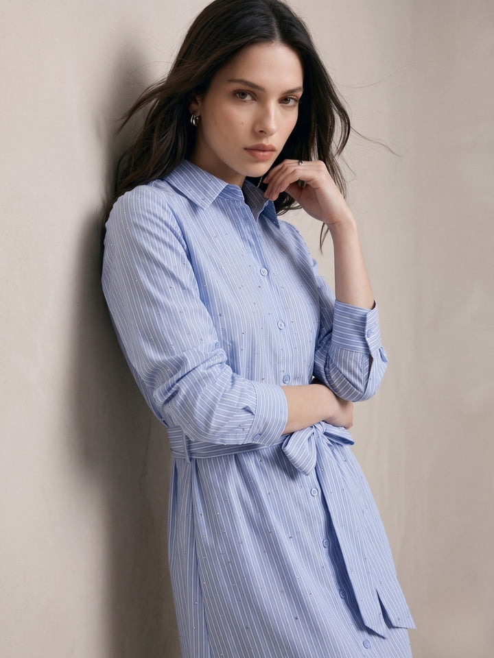 Blue Striped Shirt Midi Dress