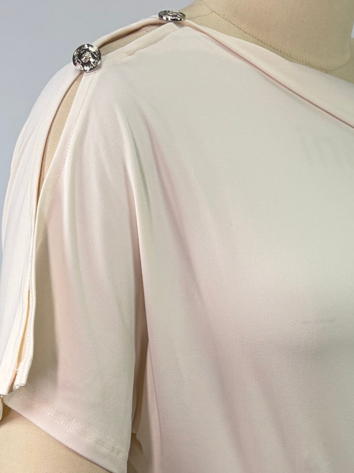 Cream One Shoulder Top With Button Detail At The Sleeve