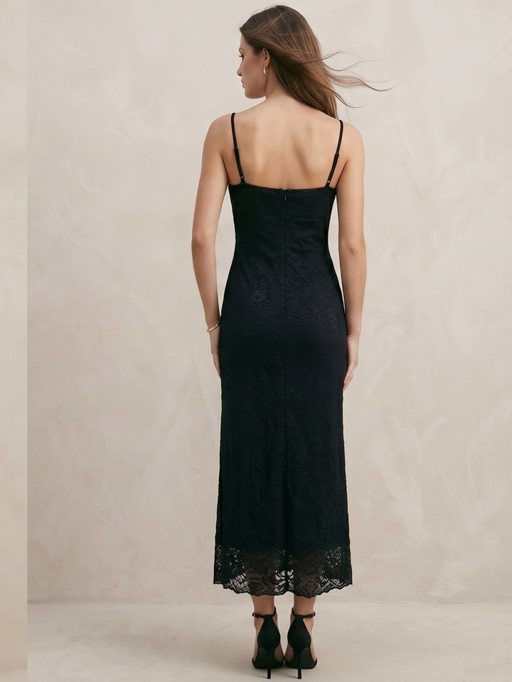 Black Spaghetti Strap Lace Dress