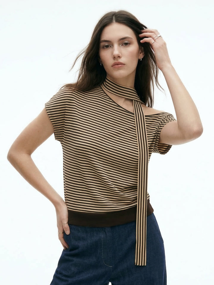 Brown One Shoulder Neck Wrap Top