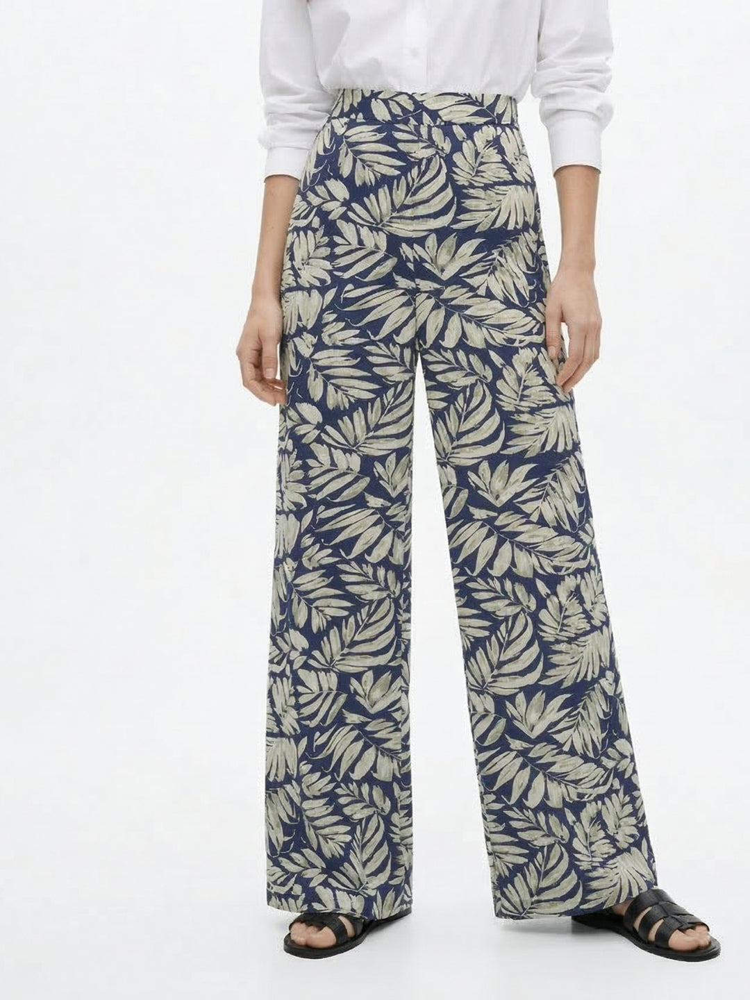 White Printed Wide Leg Pant