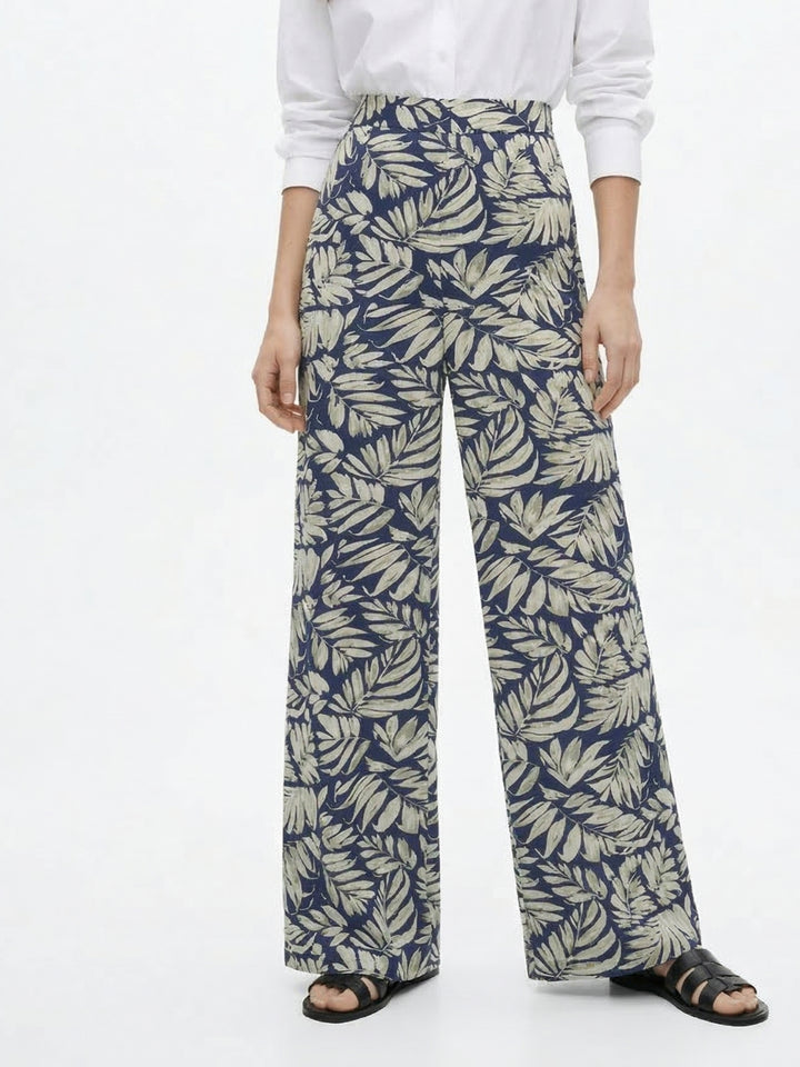 White Printed Wide Leg Pant