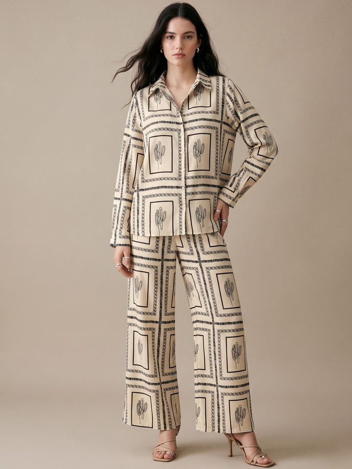 Off White Printed Casual Co-Ord Set