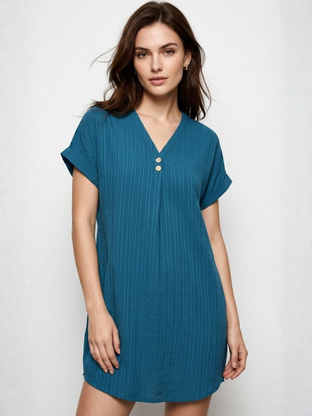Teal Short Sleeve A-Line Dress