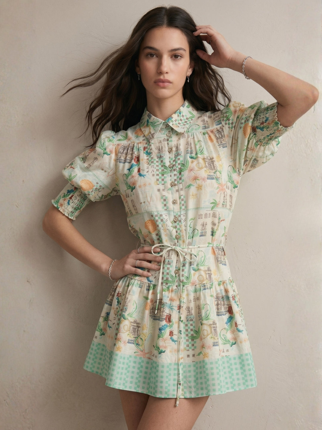 Multi Short Sleeve Printed Dress
