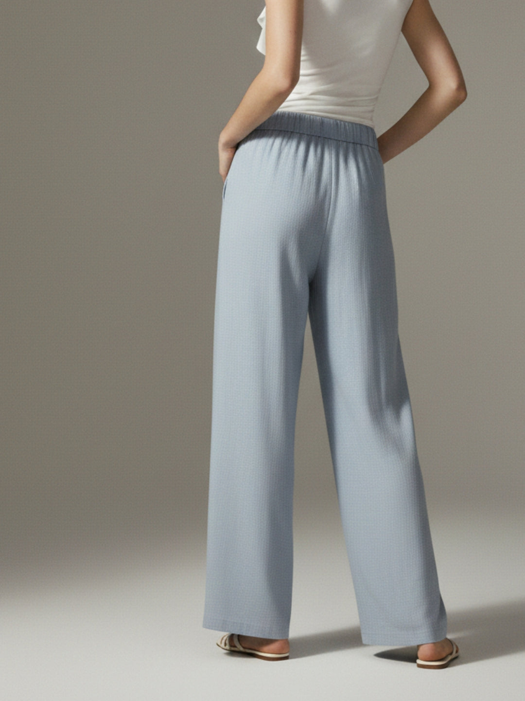 Blue High Waist Drawstring Attached Pleated Pant