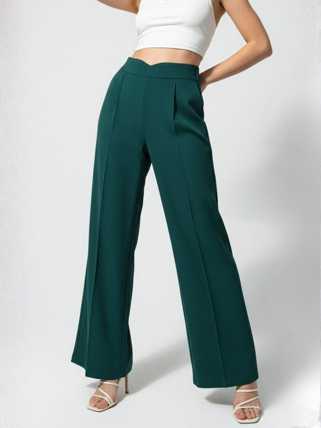 Dark Green High Waist Wide Leg Pant
