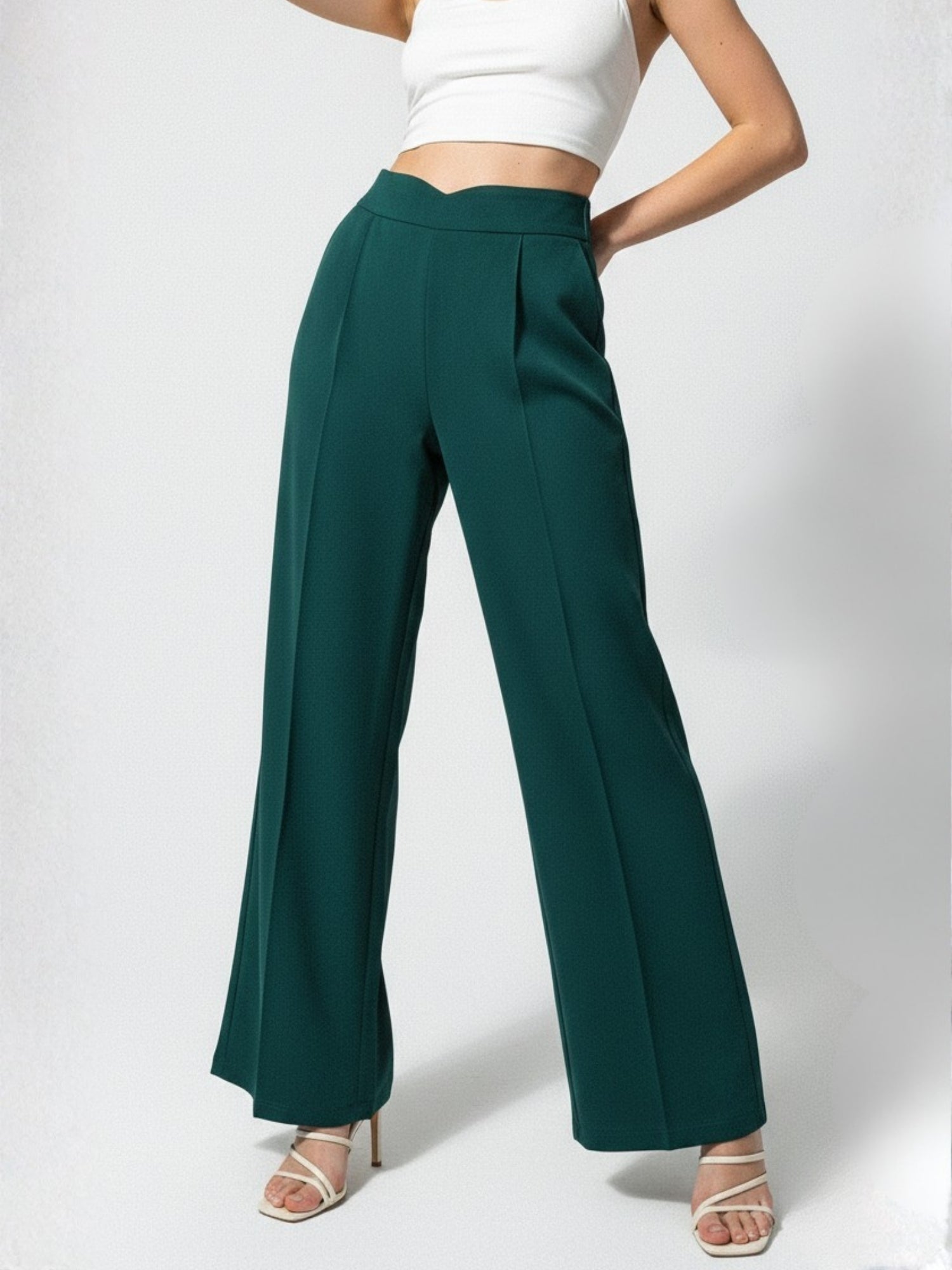 Dark Green High Waist Wide Leg Pant