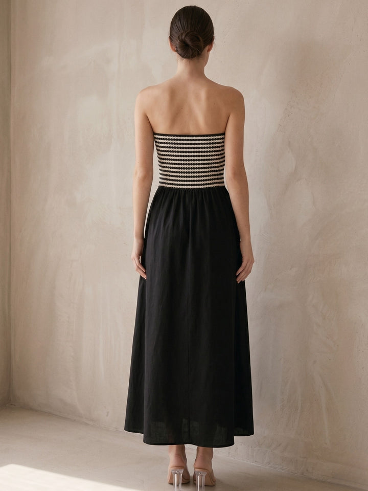 Black Tube Striped Flared Dress