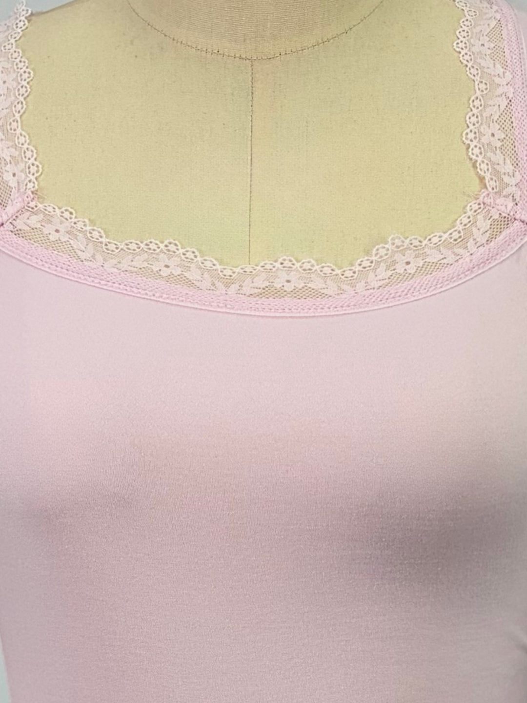 Pink Square Neck Top With Lace Inserts And Flared Sleeves