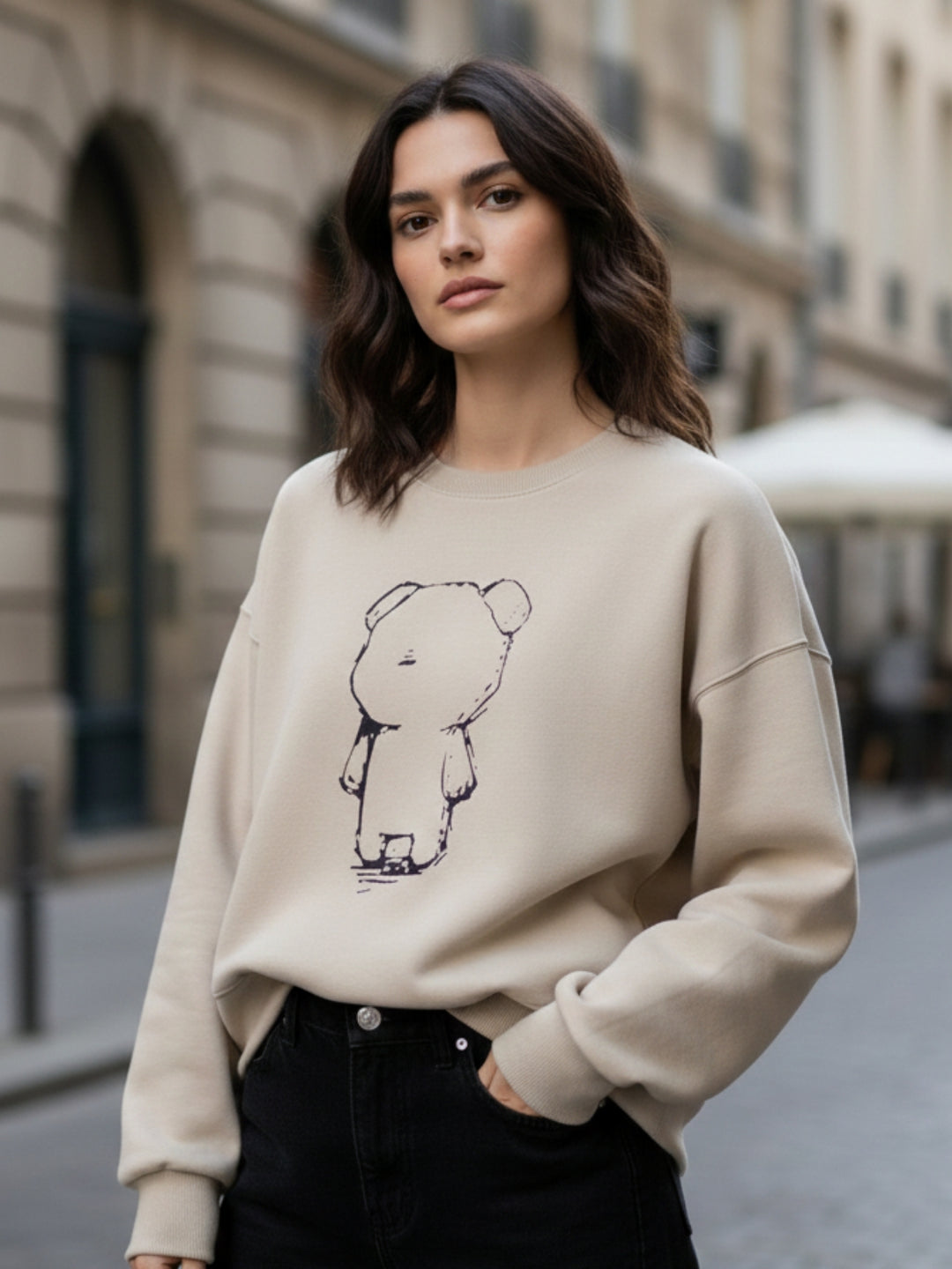 Beige Graphic Oversized Sweatshirt
