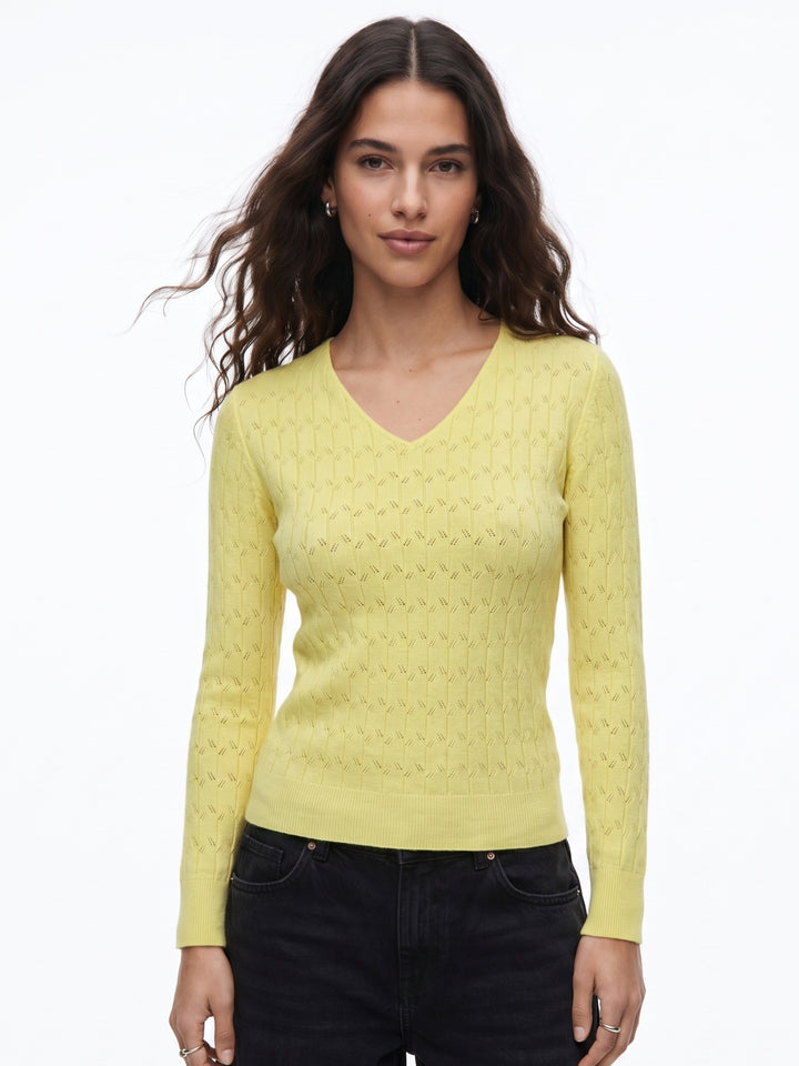 Lime Full Sleeve V Neck Relaxed Sweaters