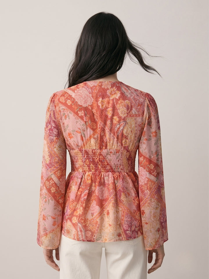 Multi Floral Print Blouse With Eye Let Details At Front