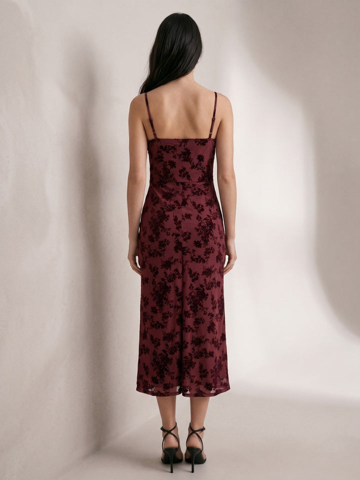 Wine Slim-Fit Evening Maxi Dress