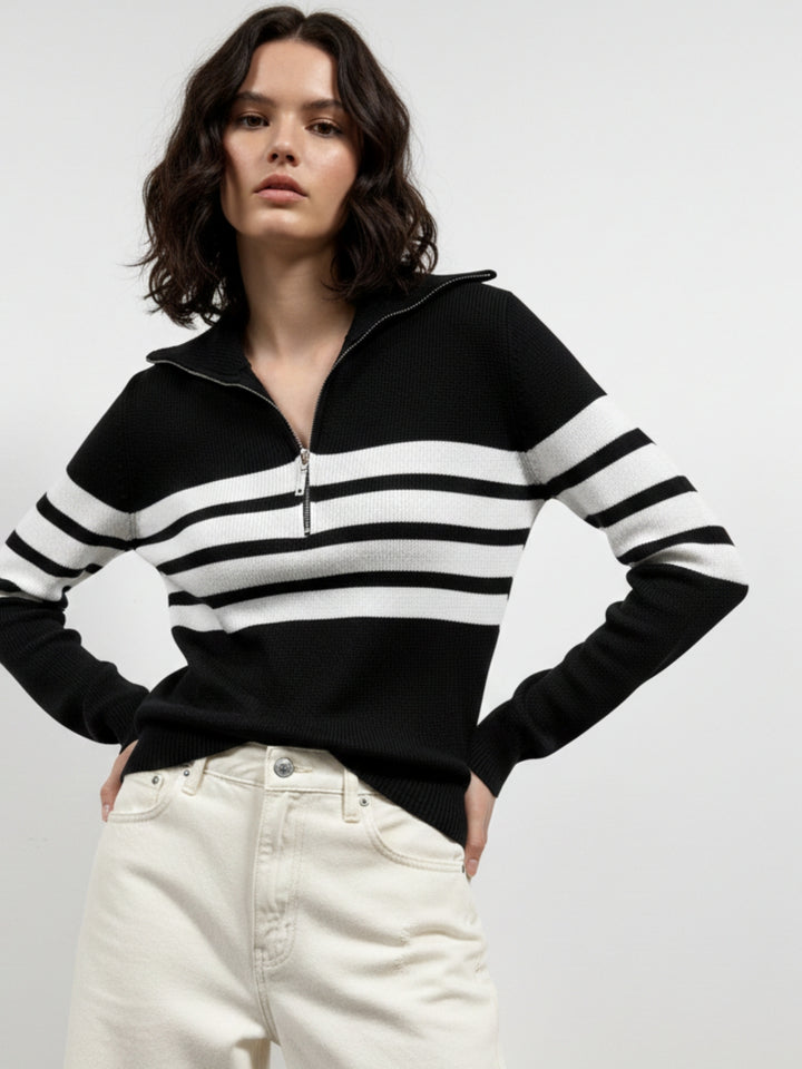 Black Full Sleeve Turtle Neck Half Zip Sweater