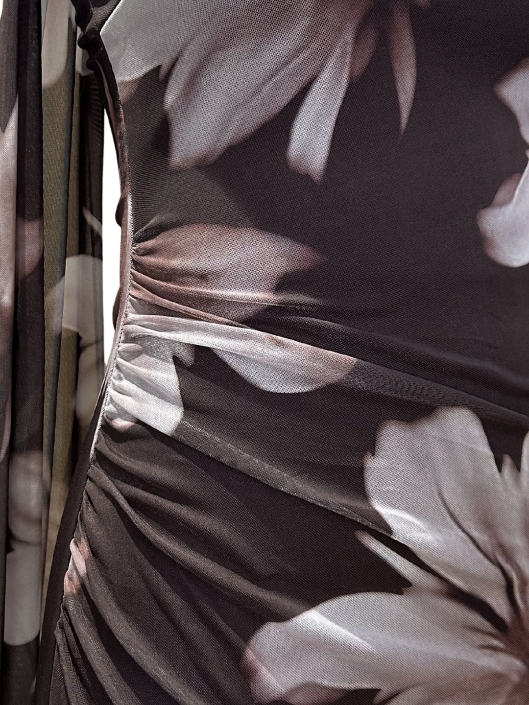 Brown Strappy Printed Mesh Dress With Scarf Detail