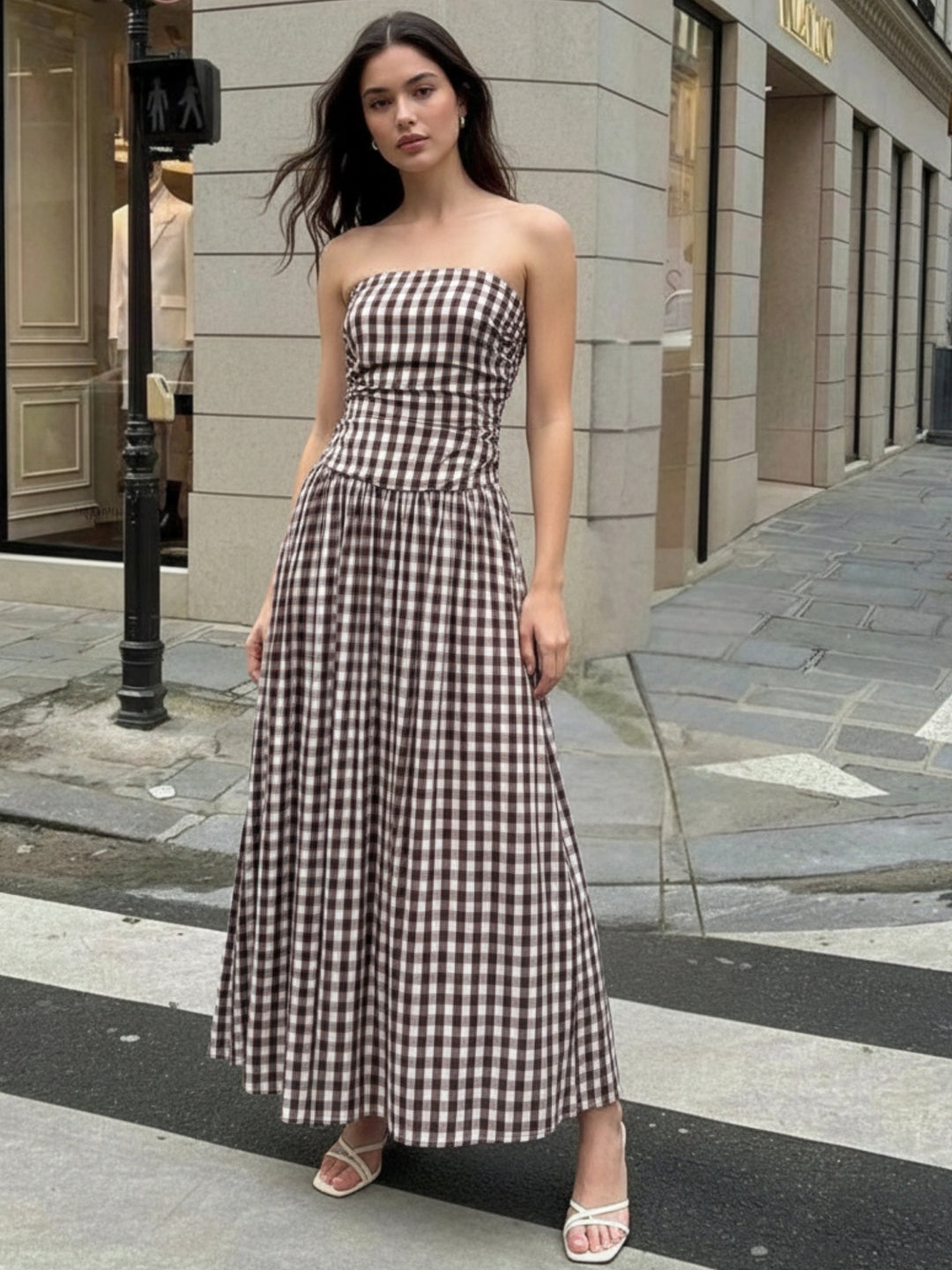 Khaki Off Shoulder Drop Waist Dress