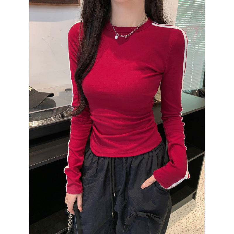 Red Contrast Sporty Striped Top