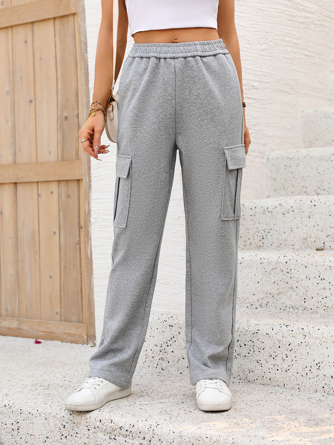 Grey Elasticated Cargo Joggers