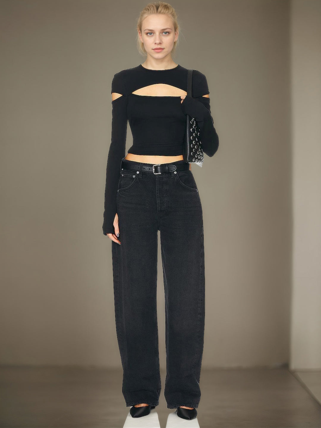 Black Full Sleeve Front Detail Top