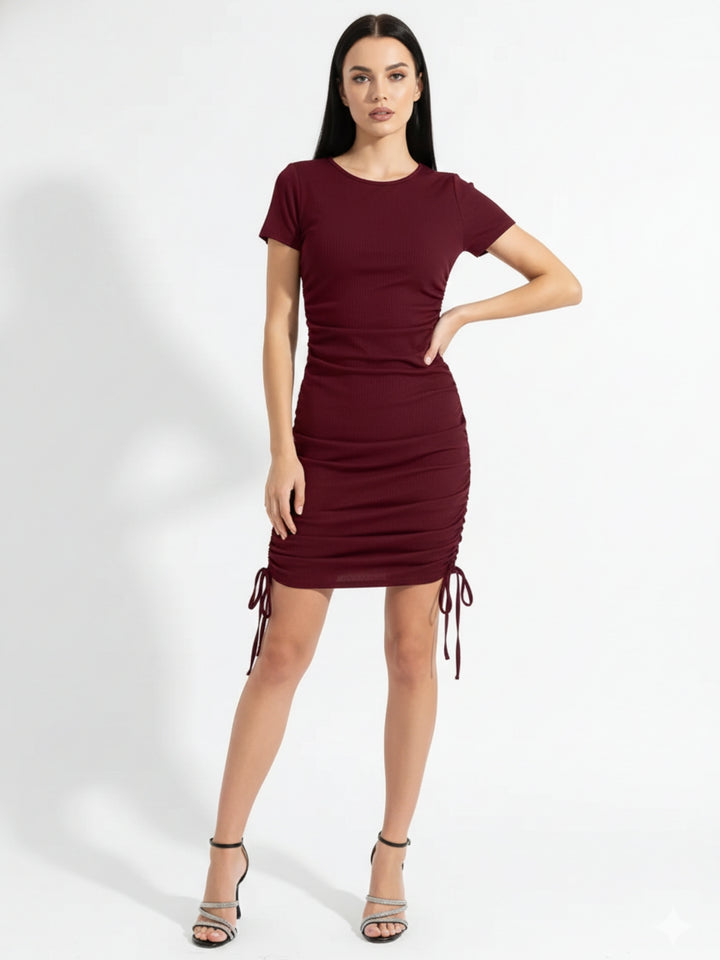 Maroon Side Ruched Bodycon Dress
