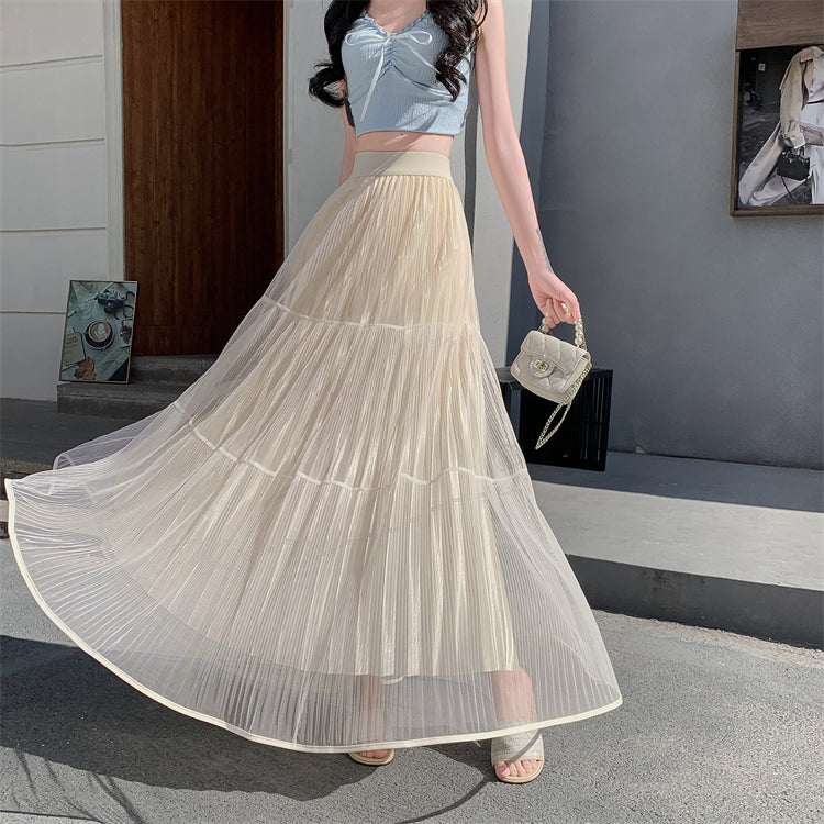 Cream Textured Sheer Tiered Skirt