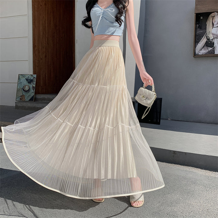 Cream Textured Sheer Tiered Skirt